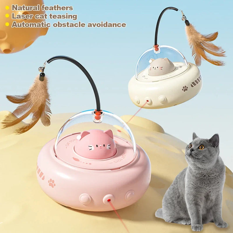 Spinning UFO Feather Teaser Toy