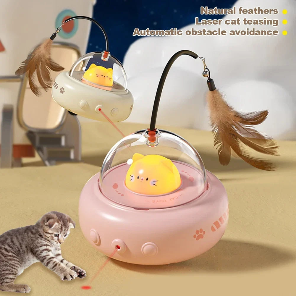 Spinning UFO Feather Teaser Toy