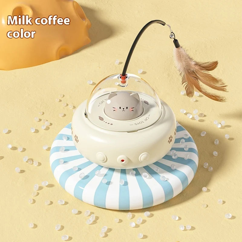 Spinning UFO Feather Teaser Toy