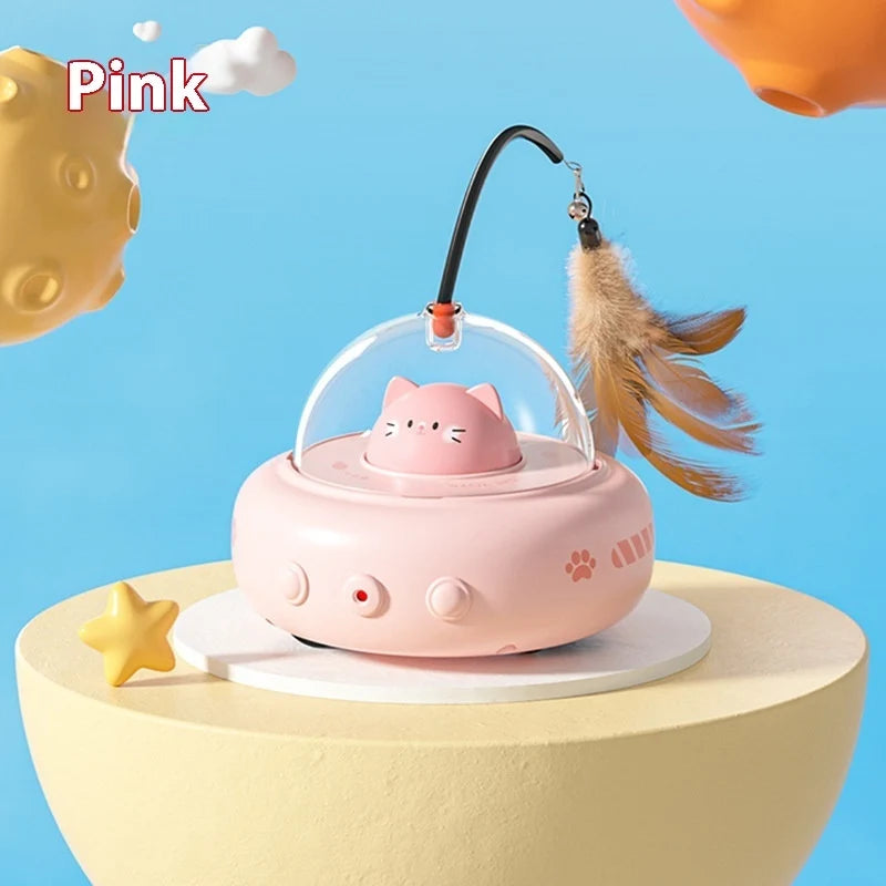 Spinning UFO Feather Teaser Toy