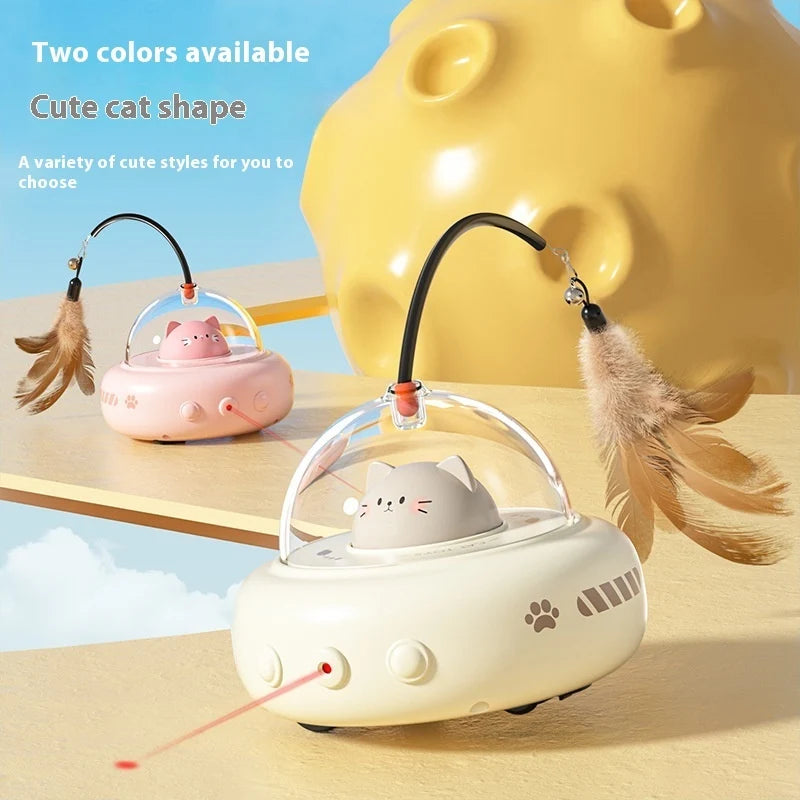 Spinning UFO Feather Teaser Toy