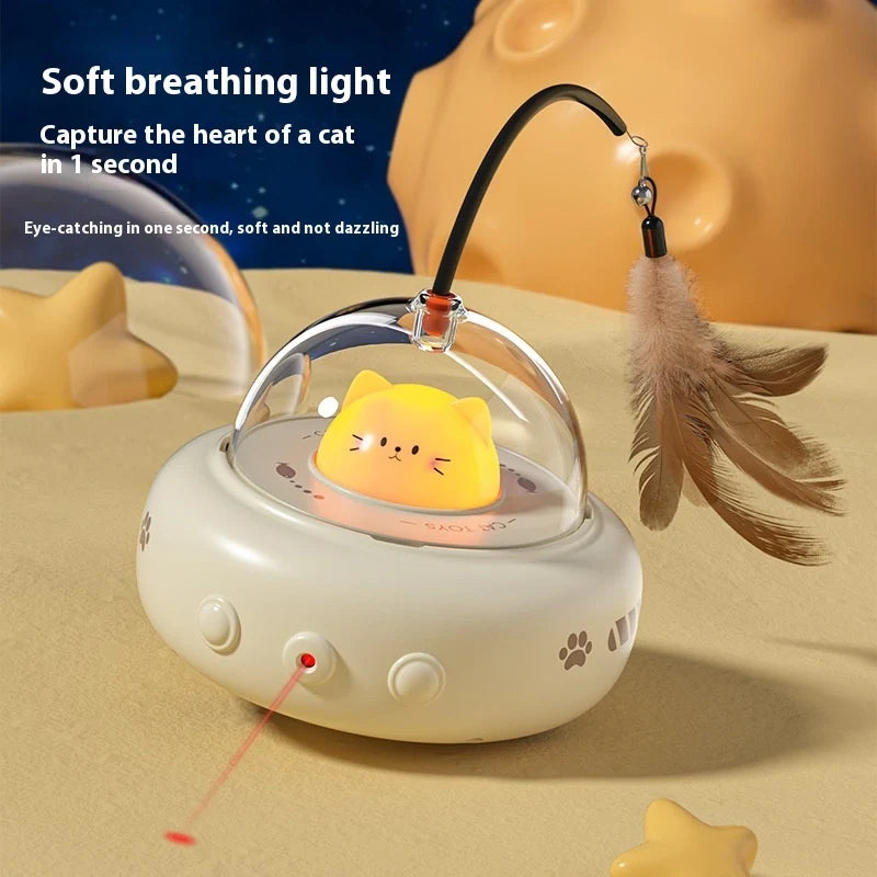 Spinning UFO Feather Teaser Toy
