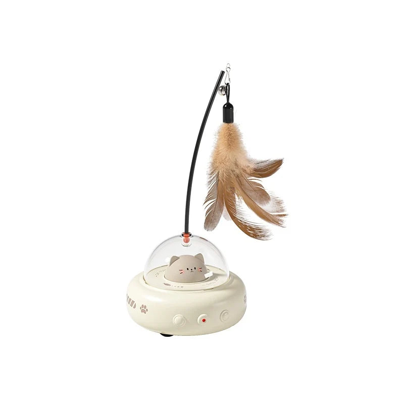 Spinning UFO Feather Teaser Toy